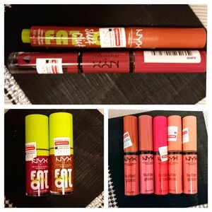 NYX 5 shades of butter lip gloss and 2 fat oils and 2 other lip products all NIP